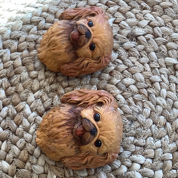 Chalkware Bossons Pekinese Dogs Head Hanging Plaque Vintage Mid-century 2 pc set - Picture 5 of 16